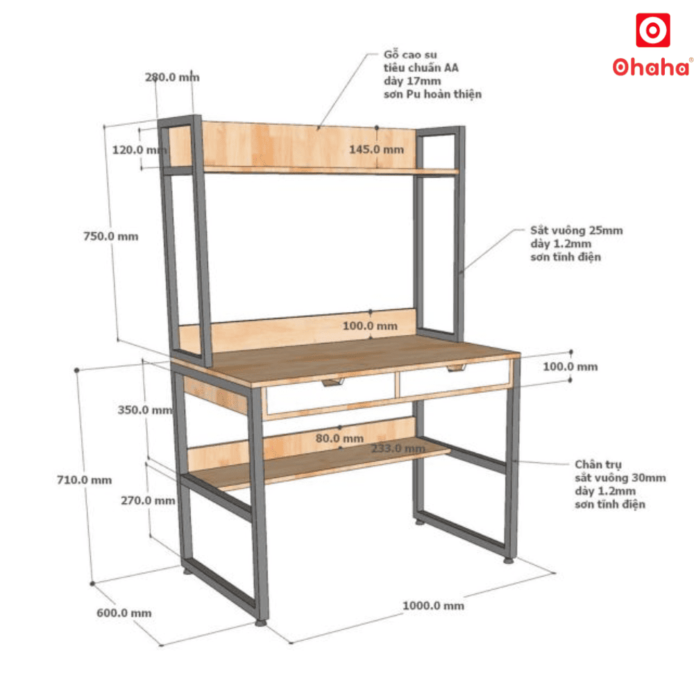 Bàn làm việc hiện đại OHAHA - BLV028