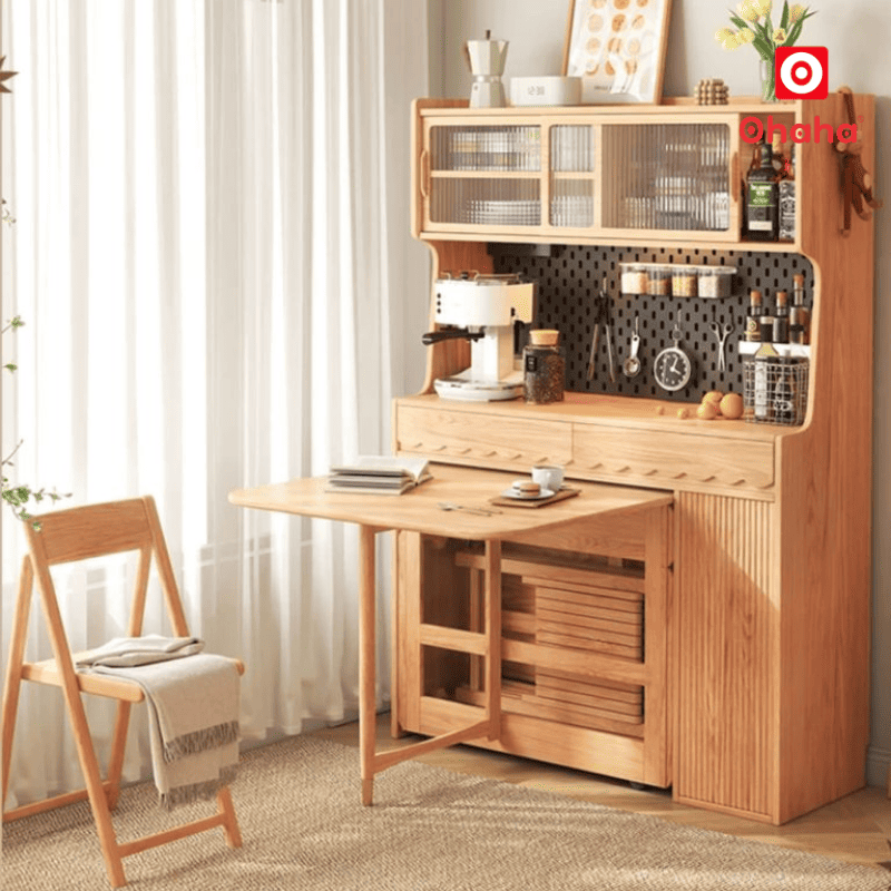 Bộ bàn ăn gấp gọn kết hợp tủ bếp hiện đại OHAHA - BA036