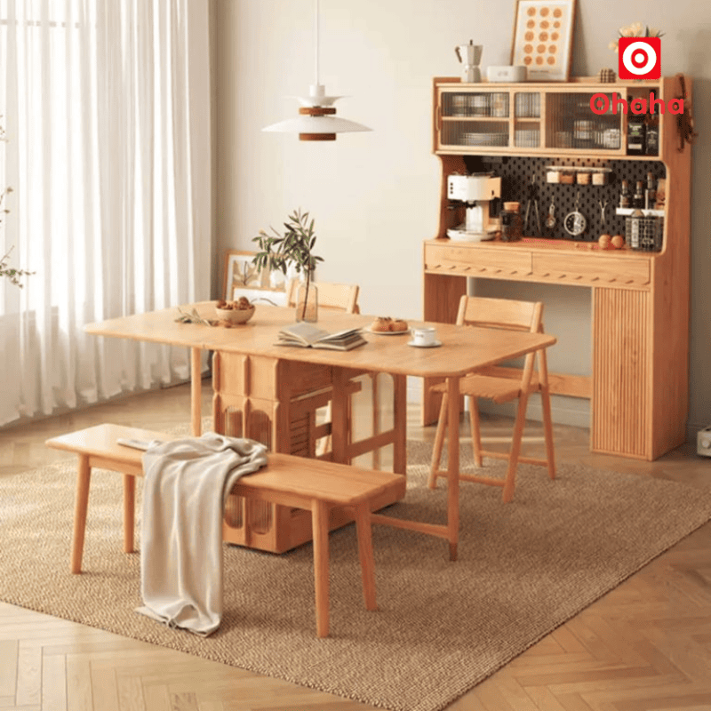 Bộ bàn ăn gấp gọn kết hợp tủ bếp hiện đại OHAHA - BA036