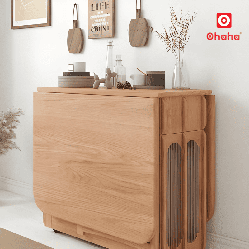 Bộ bàn ăn gấp gọn kết hợp tủ bếp hiện đại OHAHA - BA036