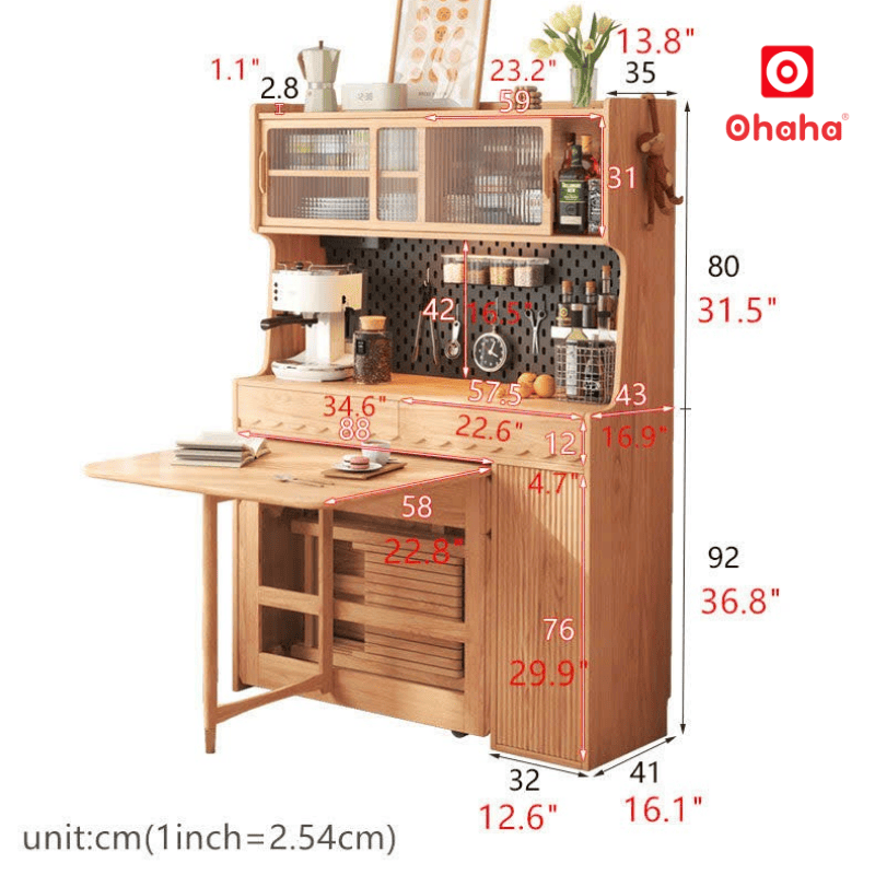 Bộ bàn ăn gấp gọn kết hợp tủ bếp hiện đại OHAHA - BA036