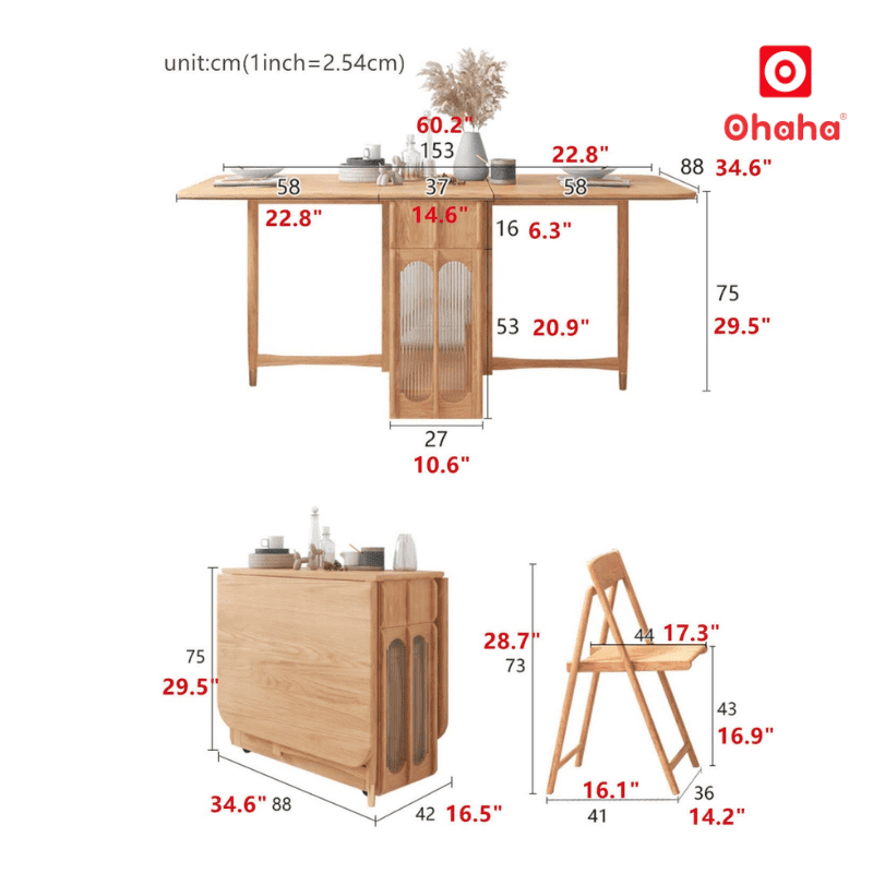 Bộ bàn ăn gấp gọn kết hợp tủ bếp hiện đại OHAHA - BA036