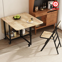 Bộ bàn ăn thông minh xếp gọn đa năng có ghế và bánh xe Ohaha - BA013