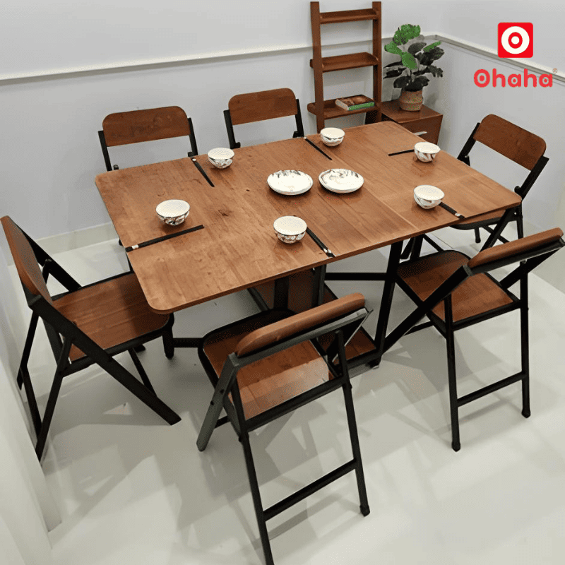 Bộ bàn ăn thông minh xếp gọn đa năng có ghế và bánh xe Ohaha - BA013