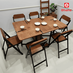 Bộ bàn ăn thông minh xếp gọn đa năng có ghế và bánh xe Ohaha - BA013