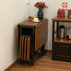 Bộ bàn ăn thông minh xếp gọn đa năng có ghế và bánh xe Ohaha - BA013