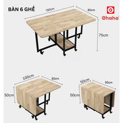 Bộ bàn ăn thông minh xếp gọn đa năng có ghế và bánh xe Ohaha - BA013