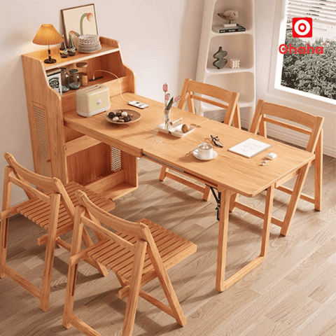 Bộ bàn ăn xếp gọn kết hợp tủ bếp hiện đại OHAHA - BA037