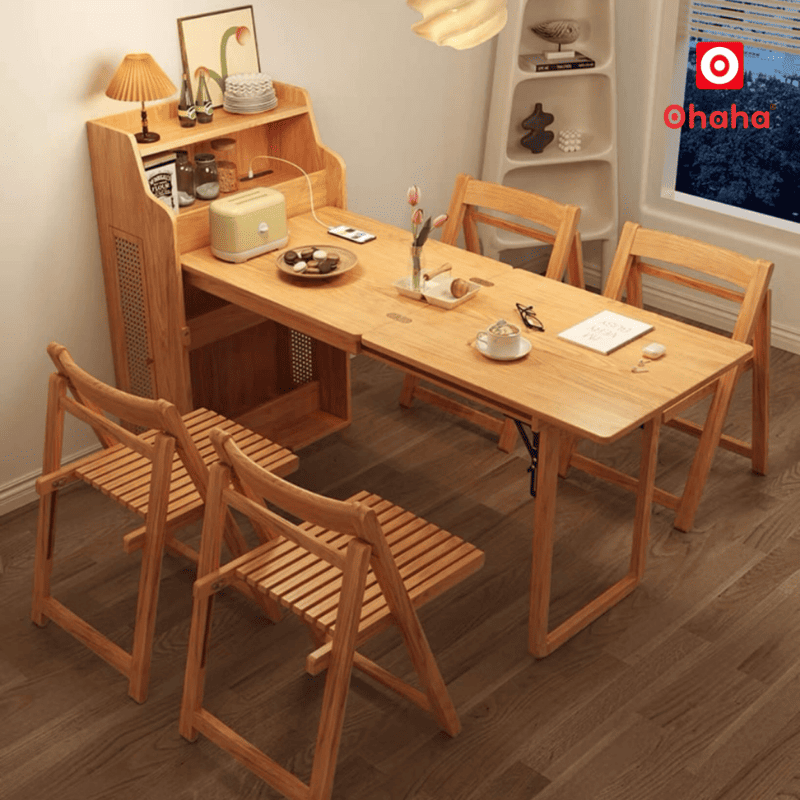 Bộ bàn ăn xếp gọn kết hợp tủ bếp hiện đại OHAHA - BA037