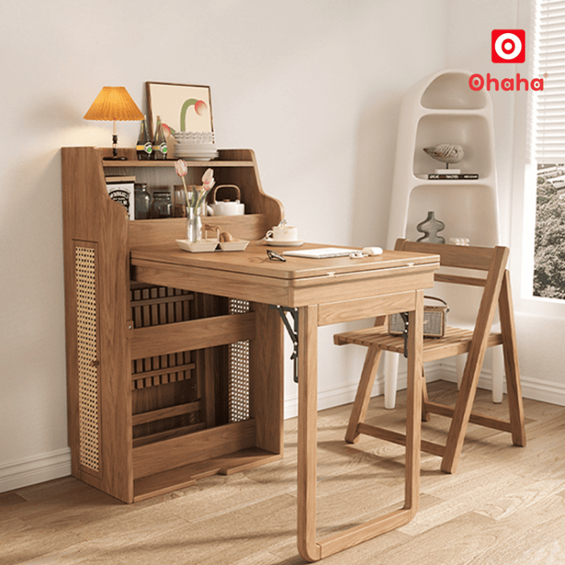 Bộ bàn ăn xếp gọn kết hợp tủ bếp hiện đại OHAHA - BA037