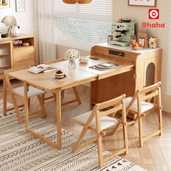 Bộ bàn ăn xếp gọn kết hợp tủ bếp hiện đại OHAHA - BA038