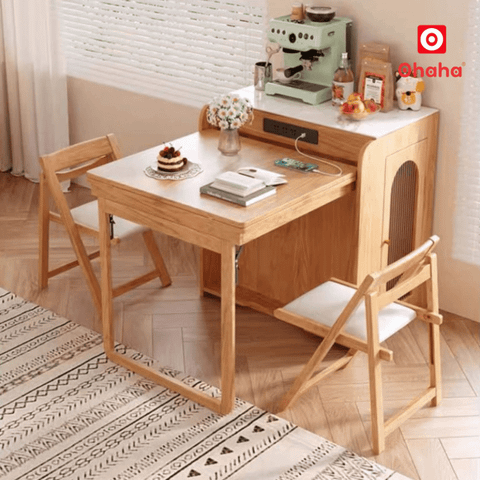 Bộ bàn ăn xếp gọn kết hợp tủ bếp hiện đại OHAHA - BA038