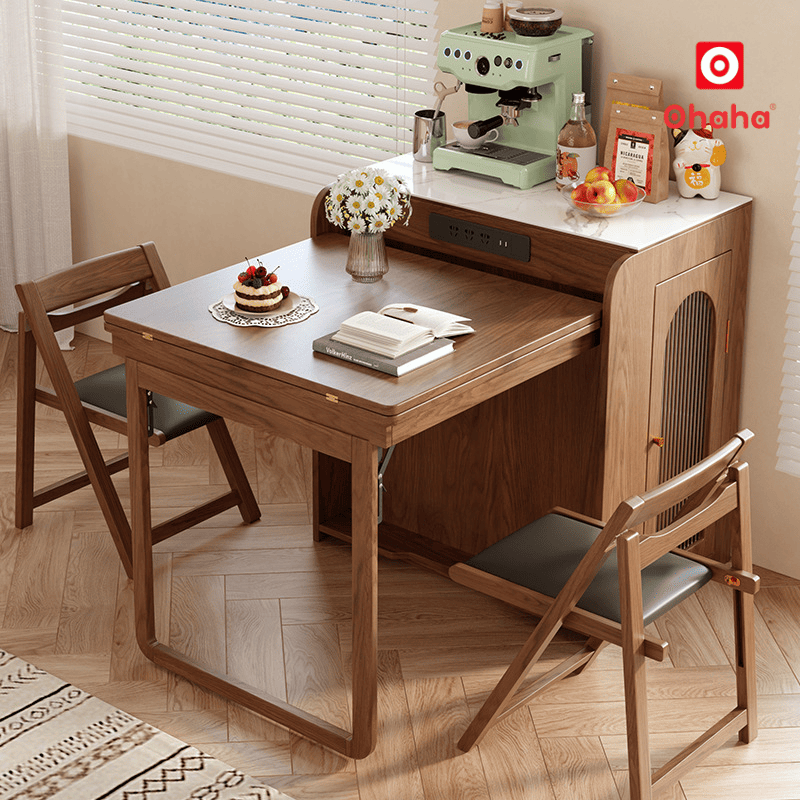 Bộ bàn ăn xếp gọn kết hợp tủ bếp hiện đại OHAHA - BA038