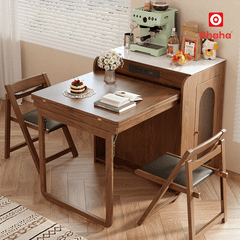 Bộ bàn ăn xếp gọn kết hợp tủ bếp hiện đại OHAHA - BA038