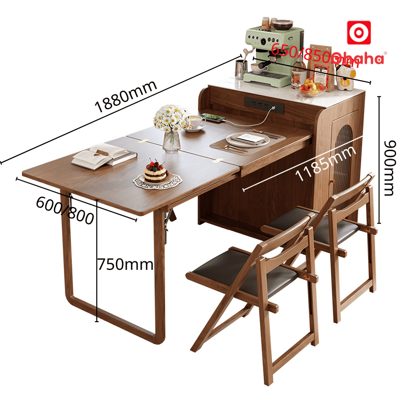 Bộ bàn ăn xếp gọn kết hợp tủ bếp hiện đại OHAHA - BA038