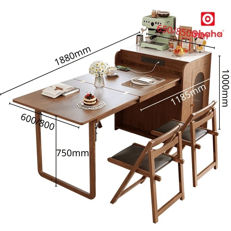 Bộ Bàn Ăn Xếp Gọn Kết Hợp Tủ Bếp Hiện Đại OHAHA - BA038 - Kèm 4 Ghế