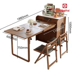 Bộ Bàn Ăn Xếp Gọn Kết Hợp Tủ Bếp Hiện Đại OHAHA - BA038 - Kèm 4 Ghế