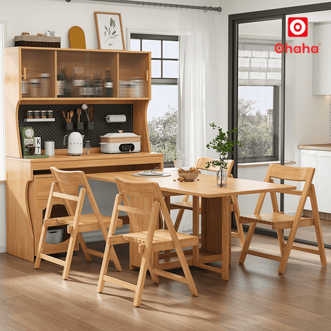 Bộ bàn ăn xếp gọn kết hợp tủ bếp hiện đại OHAHA - BA039