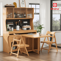 Bộ bàn ăn xếp gọn kết hợp tủ bếp hiện đại OHAHA - BA039