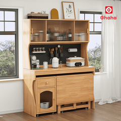 Bộ bàn ăn xếp gọn kết hợp tủ bếp hiện đại OHAHA - BA039