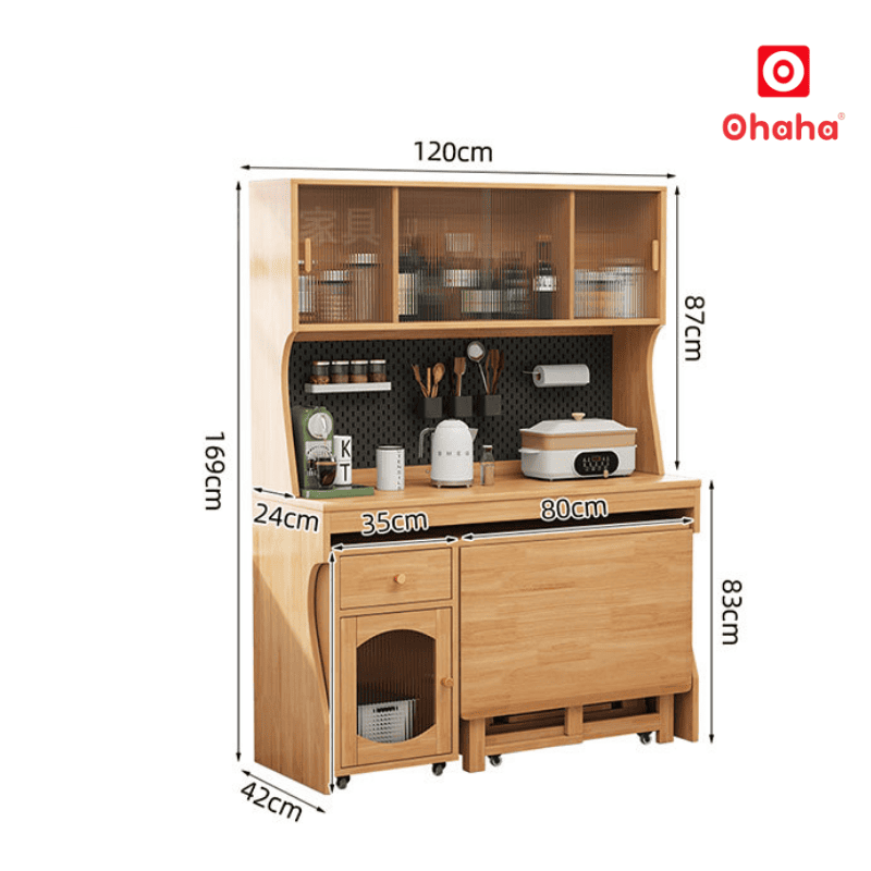 Bộ bàn ăn xếp gọn kết hợp tủ bếp hiện đại OHAHA - BA039