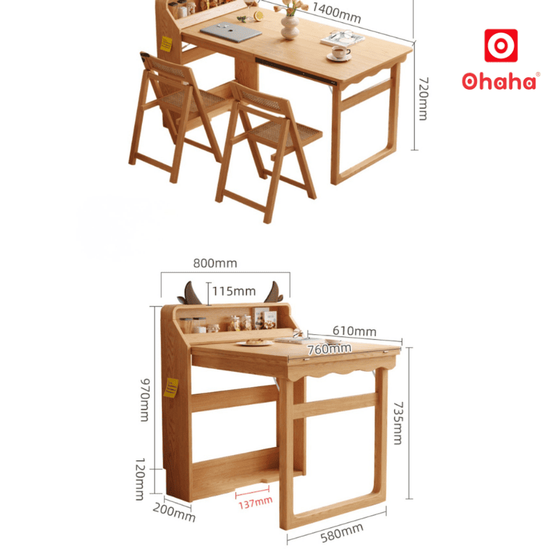 Bộ bàn ăn xếp gọn kết hợp tủ đựng gia vị hiện đại OHAHA - BA040