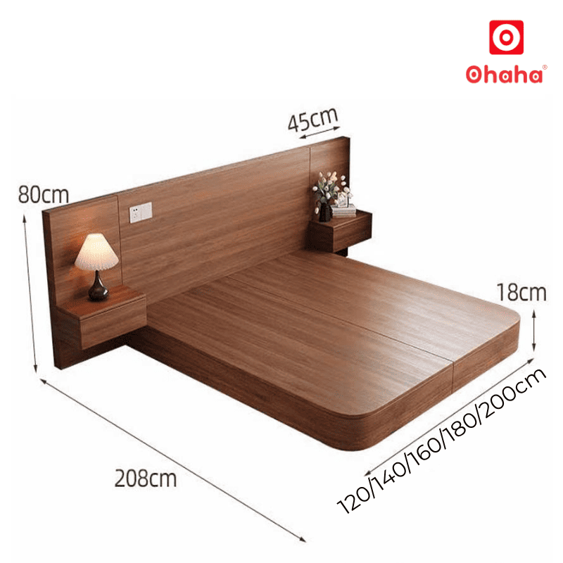 Giường ngủ bệt kiểu Nhật kèm 2 tab đầu giường hiện đại OHAHA - GB018