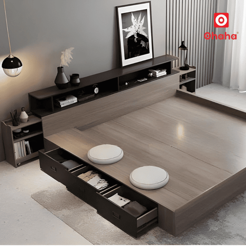 Giường ngủ bệt kiểu Nhật kèm tủ đầu giường hiện đại OHAHA - GB020