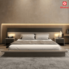 Giường ngủ bệt kiểu Nhật kèm tủ đầu giường và đèn LED - GB001