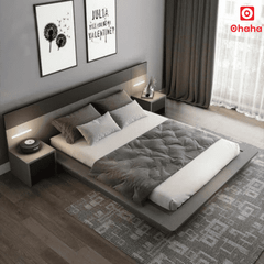 Giường ngủ bệt kiểu Nhật kèm tủ đầu giường và đèn LED - GB001