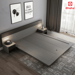 Giường ngủ bệt kiểu Nhật kèm tủ đầu giường và đèn LED - GB001