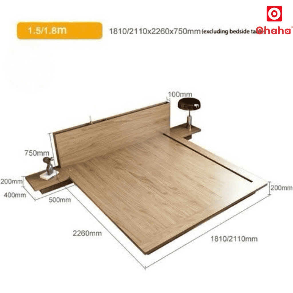 Giường ngủ bệt kiểu Nhật kèm tủ đầu giường và đèn Led - GB002