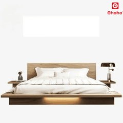 Giường ngủ bệt kiểu Nhật kèm tủ đầu giường và đèn Led - GB002