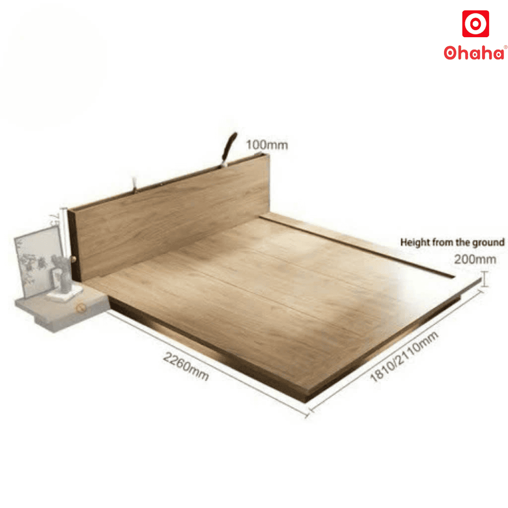 Giường ngủ bệt kiểu Nhật kèm tủ đầu giường và đèn Led - GB002