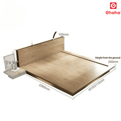 Giường ngủ bệt kiểu Nhật kèm tủ đầu giường và đèn Led - GB002