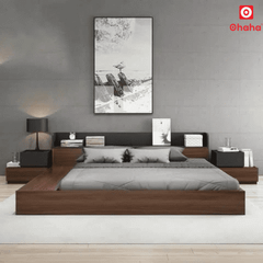 Giường ngủ bệt kiểu Nhật kèm tủ đầu giường và hộc kéo Ohaha - GB004