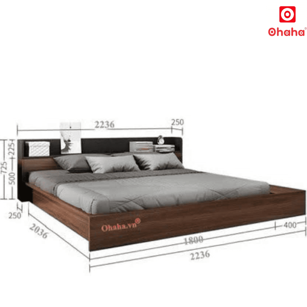 Giường ngủ bệt kiểu Nhật kèm tủ đầu giường và hộc kéo Ohaha - GB004