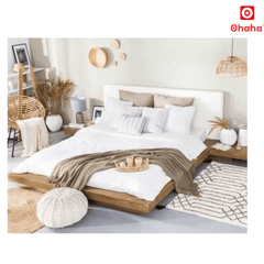 Giường ngủ bệt kiểu Nhật kèm vách và bọc nệm đầu giường Ohaha - GB006