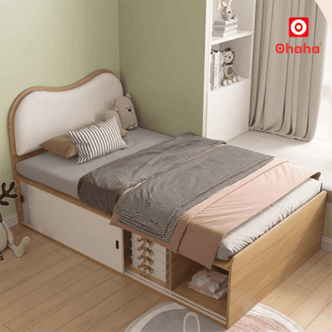 Giường ngủ bọc nệm có ngăn kéo cửa lùa hiện đại OHAHA - GC086