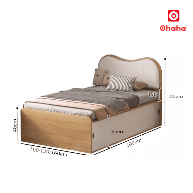 Giường ngủ bọc nệm có ngăn kéo cửa lùa hiện đại OHAHA - GC086