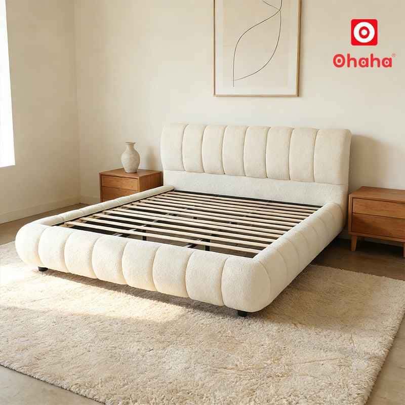 Giường ngủ bọc nệm vải lông cừu hiện đại OHAHA - GN051