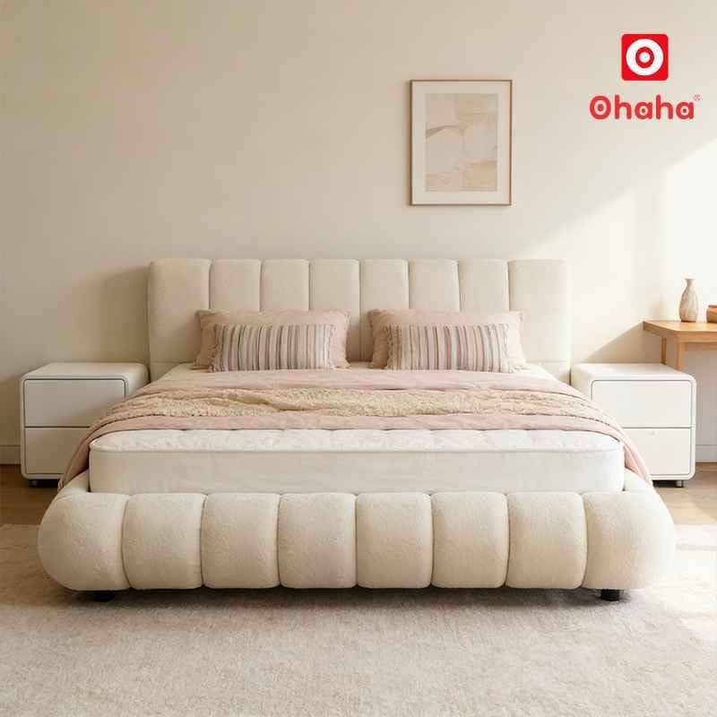 Giường ngủ bọc nệm vải lông cừu hiện đại OHAHA - GN051