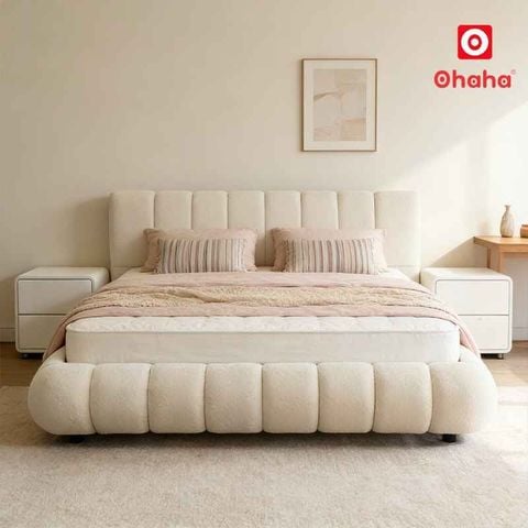 Giường ngủ bọc nệm vải lông cừu hiện đại OHAHA - GN051