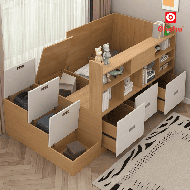 Giường ngủ đa năng kết hợp cầu thang và tủ chứa đồ OHAHA - GC062