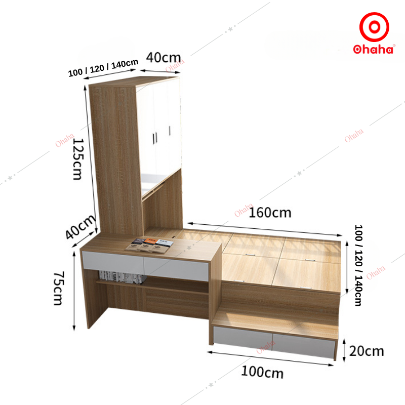 Combo giường ngủ đa năng kết hợp tủ và bàn học Ohaha - GĐN003