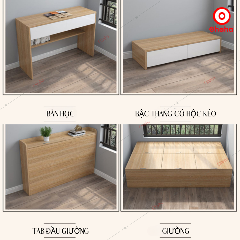 Combo giường ngủ đa năng kết hợp tủ và bàn học Ohaha - GĐN003