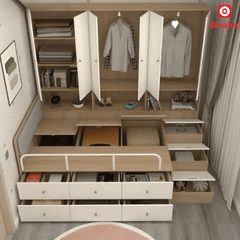 Combo giường ngủ đa năng nhiều tủ kệ Ohaha - GĐN001