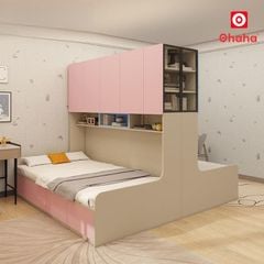 Giường ngủ đôi kết hợp hệ tủ kệ hiện đại OHAHA - GC088
