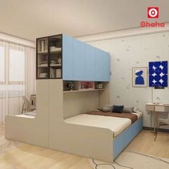 Giường ngủ đôi kết hợp hệ tủ kệ hiện đại OHAHA - GC088