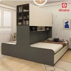 Giường ngủ đôi kết hợp hệ tủ kệ hiện đại OHAHA - GC088